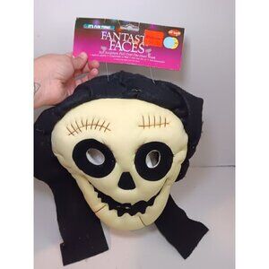NOS Vintage Fun World Div Skeleton Hat Mask Halloween Plush 3D Face Scars RARE